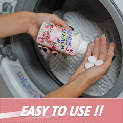 EZ-X CLEAN Ultra Concentrated Water Activated Bleach Tablets for Laundry and Multipurpose Cleaning. 40 Tablets 7.05 OZ Phosphate Free Replaces Liquid BLEACHES (Rose)