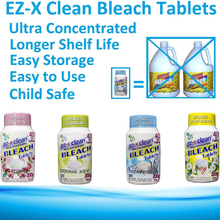 EZ-X CLEAN Ultra Concentrated Water Activated Bleach Tablets for Laundry and Multipurpose Cleaning. 40 Tablets 7.05 OZ Phosphate Free Replaces Liquid BLEACHES (Rose)