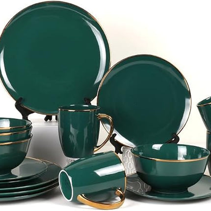 KOKEN - 16 Piece Ocean Blue Dinnerware Set (Service for 4) Fine Porcelain - Plates and Bowls Set, Service for 4, Salad Dessert Plates and Cereal Bowls, Blue - Suitable for