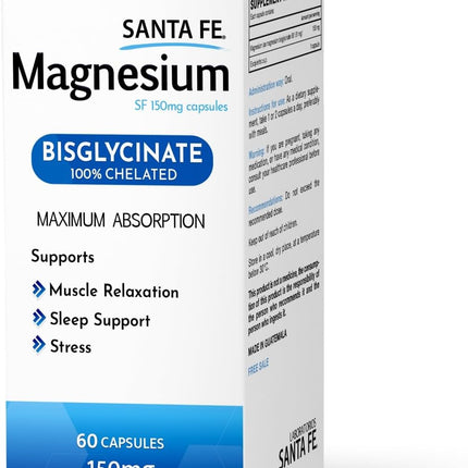 Blue Whale Dietary Magnesium (Bisglycinate) 100% Chelated - Maximum Absorption, Supplement to Support: Stress Relief, Sleep, Heart Health, Nerves, Muscles & Metabolism, 60 Capsules (150 mg)