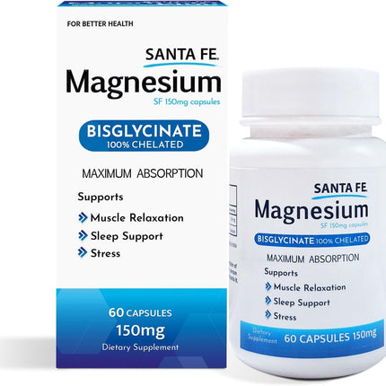 Blue Whale Dietary Magnesium (Bisglycinate) 100% Chelated - Maximum Absorption, Supplement to Support: Stress Relief, Sleep, Heart Health, Nerves, Muscles & Metabolism, 60 Capsules (150 mg)