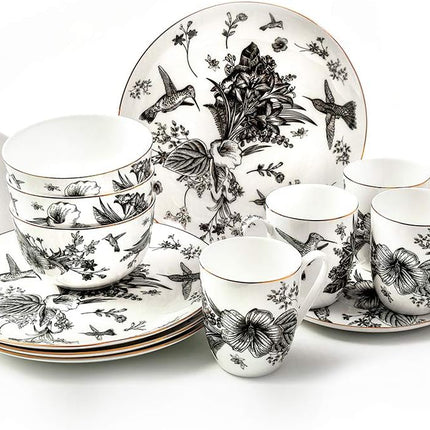 KOKEN - 16 Piece Ocean Blue Dinnerware Set (Service for 4) Fine Porcelain - Plates and Bowls Set, Service for 4, Salad Dessert Plates and Cereal Bowls, Blue - Suitable for