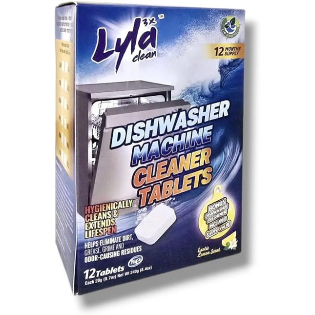 LYLA 3X Dishwasher Cleaner Tablets – 12 Pack, Deep Cleaning & Descaling