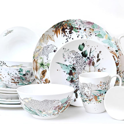 KOKEN - 16 Piece Ocean Blue Dinnerware Set (Service for 4) Fine Porcelain - Plates and Bowls Set, Service for 4, Salad Dessert Plates and Cereal Bowls, Blue - Suitable for