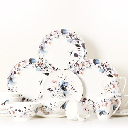 KOKEN - 16 Piece Ocean Blue Dinnerware Set (Service for 4) Fine Porcelain - Plates and Bowls Set, Service for 4, Salad Dessert Plates and Cereal Bowls, Blue - Suitable for