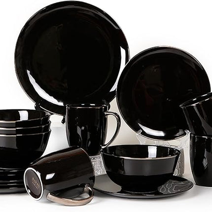 KOKEN - 16 Piece Ocean Blue Dinnerware Set (Service for 4) Fine Porcelain - Plates and Bowls Set, Service for 4, Salad Dessert Plates and Cereal Bowls, Blue - Suitable for