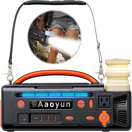 300W Portable Power Station, 296Wh Solar Generator with 100W USB-C Input and Output, Night Light and LED Flashlight,