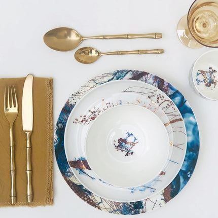 KOKEN - 16 Piece Ocean Blue Dinnerware Set (Service for 4) Fine Porcelain - Plates and Bowls Set, Service for 4, Salad Dessert Plates and Cereal Bowls, Blue - Suitable for