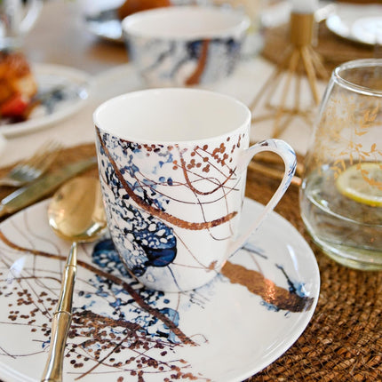 KOKEN - 16 Piece Ocean Blue Dinnerware Set (Service for 4) Fine Porcelain - Plates and Bowls Set, Service for 4, Salad Dessert Plates and Cereal Bowls, Blue - Suitable for