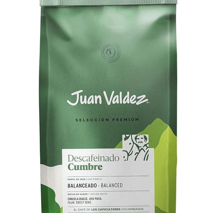 Juan Valdez Coffee colombiano molido, (Cumbre descafeinado)