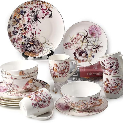 KOKEN - 16 Piece Ocean Blue Dinnerware Set (Service for 4) Fine Porcelain - Plates and Bowls Set, Service for 4, Salad Dessert Plates and Cereal Bowls, Blue - Suitable for