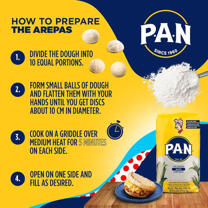 P.A.N. White Corn Meal – Pre-cooked Gluten Free and Kosher Flour for Arepas (2.2 lb/Pack of 1)