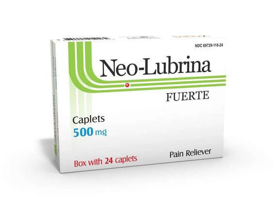 Neo-Lubrina Fuerte Pain Reliever Caplets 500 mg | 24 Tablets