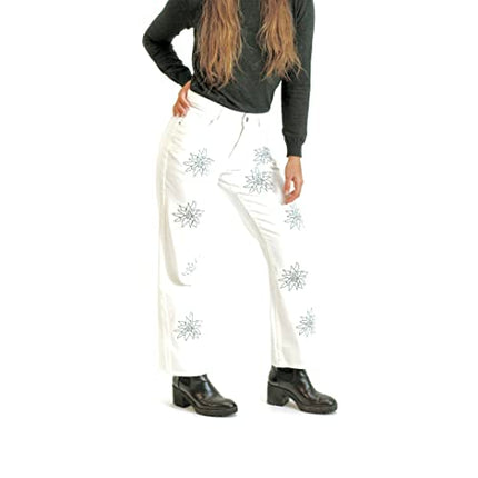 ALESIA DESIGNS. White Embroidery Wide Leg Jean (as1, Alpha, l, Regular, Regular)