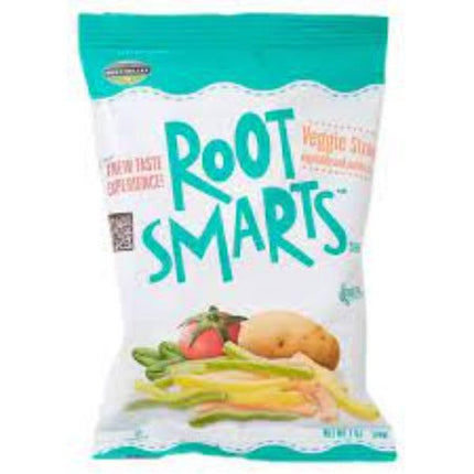 Pajitas y patatas fritas vegetales de Root Smarts con el crujido perfecto.