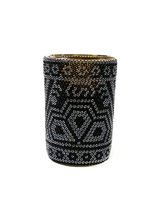 Handmade Tequila- Mezcal Shot, Huichol Art. Each Shot is Unique, colors and Design May vary from the original picture (SOLD BY PIECE) (Black Tall, 1Pack)