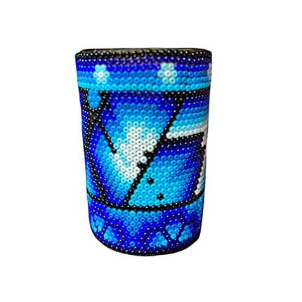 Handmade Tequila- Mezcal Shot, Huichol Art. Each Shot is Unique, colors and Design May vary from the original picture (SOLD BY PIECE) (Black Tall, 1Pack)