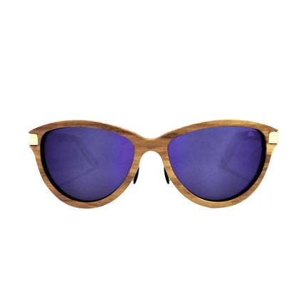 Fento Gafas de Sol Artesanales de Madera Mujer Hombre Lega Acetato Ámbar Madera Teca Lentes Azul Diseño Polarizadas