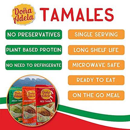 Doña Adela Tamales, Red, Green and Habanero Tamale, no preservative, no need to refrigerate, ready to eat, dairy free, natural ingredients (HABANERO, 4)