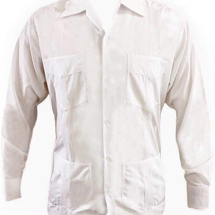 Guayabera Tradicional Blanca, Estilo Clásico, Popelín Fino, Camisa Manga Corta 65% Poliéster 35% Algodón. (SG)
