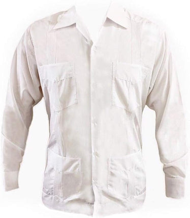 Guayabera Tradicional Blanca, Estilo Clásico, Popelín Fino, Camisa Manga Corta 65% Poliéster 35% Algodón. (SG)