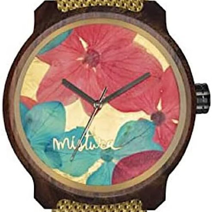 Reloj Mistura Marco Floral, Relojes de Madera, Diseño Marco, Colección Santa Elena, Relojes, Relojes Hechos a Mano (Malla Dorada Flores Multicolores)
