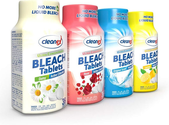 Tabletas de blanqueador Cleanex, nueva fórmula avanzada Tabletas de blanqueador solubles en agua ultraconcentradas para lavandería y limpieza multiuso 36 tabletas Sin fosfato ¡NO MÁS LEJÍA LÍQUIDA! (Paquete variado 4 paquetes)
