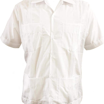 Guayabera Tradicional Blanca, Estilo Clásico, Popelín Fino, Camisa Manga Corta 65% Poliéster 35% Algodón. (Medio)