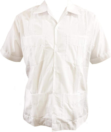 Guayabera Tradicional Blanca, Estilo Clásico, Popelín Fino, Camisa Manga Corta 65% Poliéster 35% Algodón. (Medio)