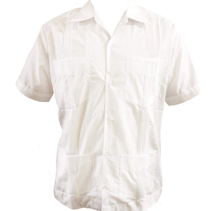 Guayabera Tradicional Blanca, Estilo Clásico, Popelín Fino, Camisa Manga Corta 65% Poliéster 35% Algodón. (Medio)