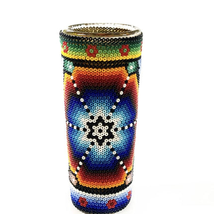 Handmade Tequila- Mezcal Shot, Huichol Art. Each Shot is Unique, colors and Design May vary from the original picture (SOLD BY PIECE) (Black Tall, 1Pack)