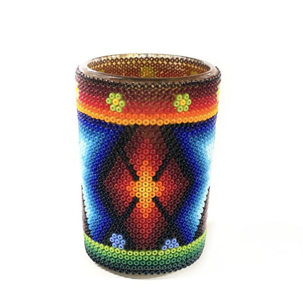 Handmade Tequila- Mezcal Shot, Huichol Art. Each Shot is Unique, colors and Design May vary from the original picture (SOLD BY PIECE) (Black Tall, 1Pack)