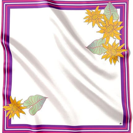 ALESIA DESIGNS. Scarf in hand-solled 100% silk. Hand Illustrated by Alesia Nava. Assorted Styles (Araguaney Pink)