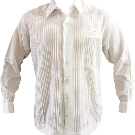 Traditional White Guayabera, Presidential Style, Thin poplin, Long Sleeves Shirt 65% Polyester 35% Cotton. (Large)