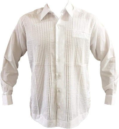 Traditional White Guayabera, Presidential Style, Thin poplin, Long Sleeves Shirt 65% Polyester 35% Cotton. (Large)