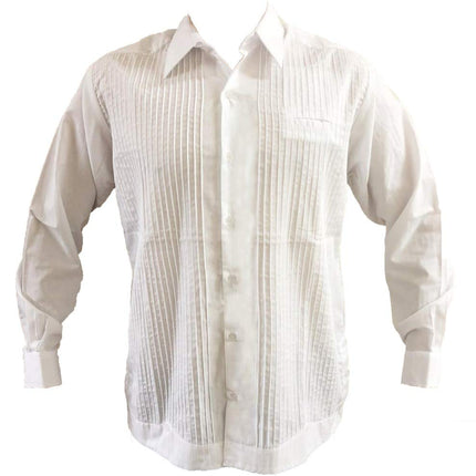 Traditional White Guayabera, Presidential Style, Thin poplin, Long Sleeves Shirt 65% Polyester 35% Cotton. (Large)