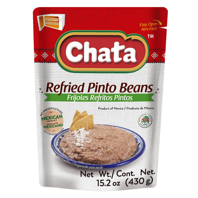 Chata Refried Pinto Beans Pouch | Practical + Delicious | Ready-to-Eat | No Preservatives | 15.2 Ounce (Pack of 6)