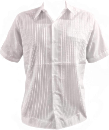 Guayabera Blanca Tradicional, Estilo Presidencial, Popelín Fino, Camisa Manga Corta 65% Poliéster 35% Algodón. (Medio)