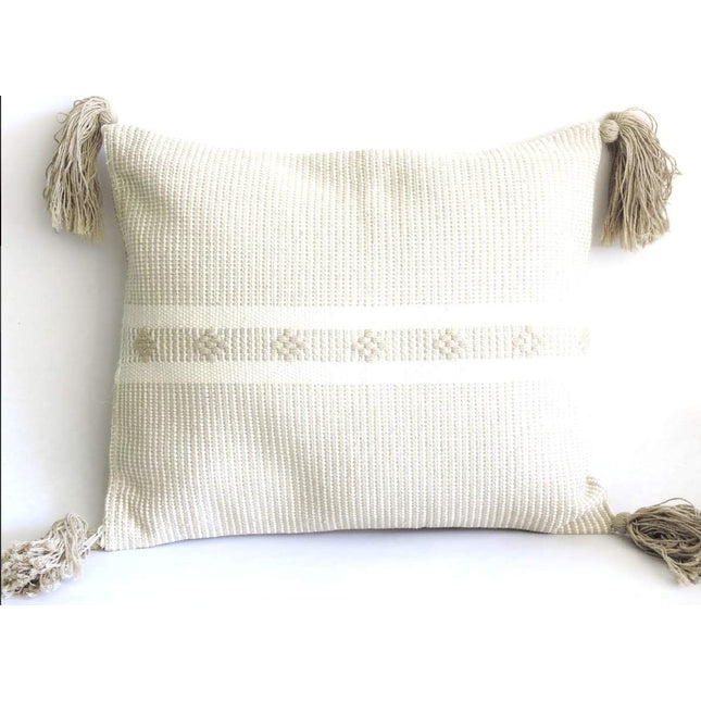 Decorative Handmade Mexican Pillow Cover .Assorted Colors (Beige)