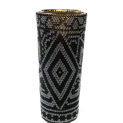 Handmade Tequila- Mezcal Shot, Huichol Art. Each Shot is Unique, colors and Design May vary from the original picture (SOLD BY PIECE) (Black Tall, 1Pack)