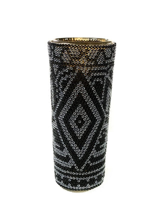Handmade Tequila- Mezcal Shot, Huichol Art. Each Shot is Unique, colors and Design May vary from the original picture (SOLD BY PIECE) (Black Tall, 1Pack)