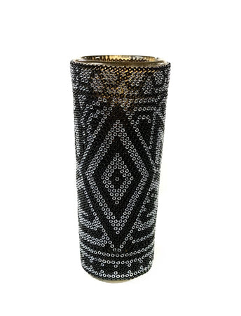 Handmade Tequila- Mezcal Shot, Huichol Art. Each Shot is Unique, colors and Design May vary from the original picture (SOLD BY PIECE) (Black Tall, 1Pack)