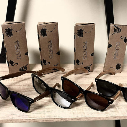 Fento Wooden Handmade Sunglasses, Bamboo Arms. Assorted Styles (BLUE)