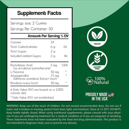 NOWSALUD Ashwagandha 75mg Gummy Supplement, Orange Flavored, Mood Support & Managing Stress Supplement, 100% Natural, 60 Count.