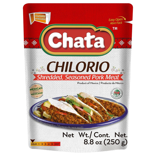 Chata Pork Chilorio Pouch | Shredded, Seasoned Pork Meat | Ready-to-Eat | No Preservatives | 8.8 Ounce (Pack of 3)